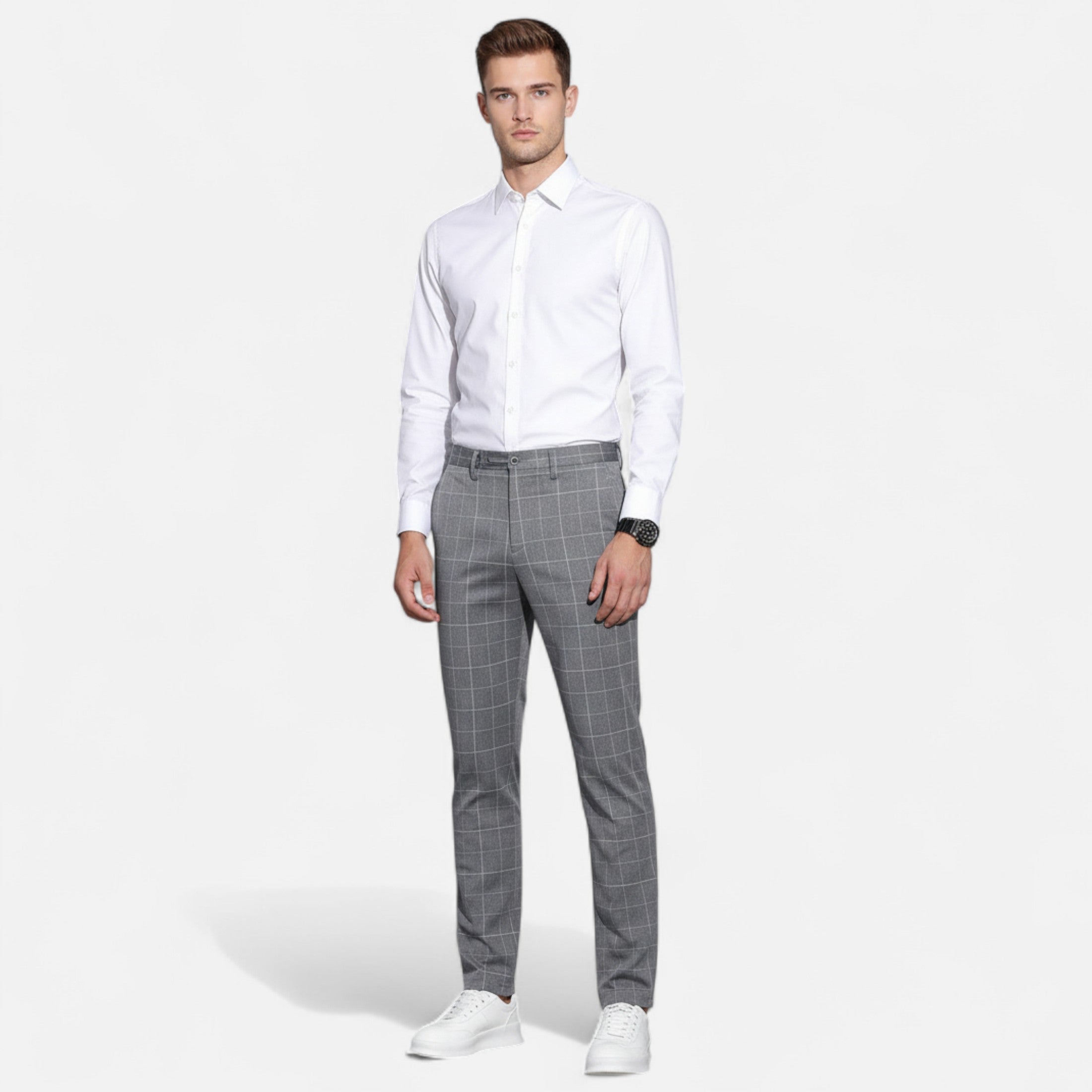 Mireaux Fashion | Men’s Elegant Plaid Straight-Leg Trousers