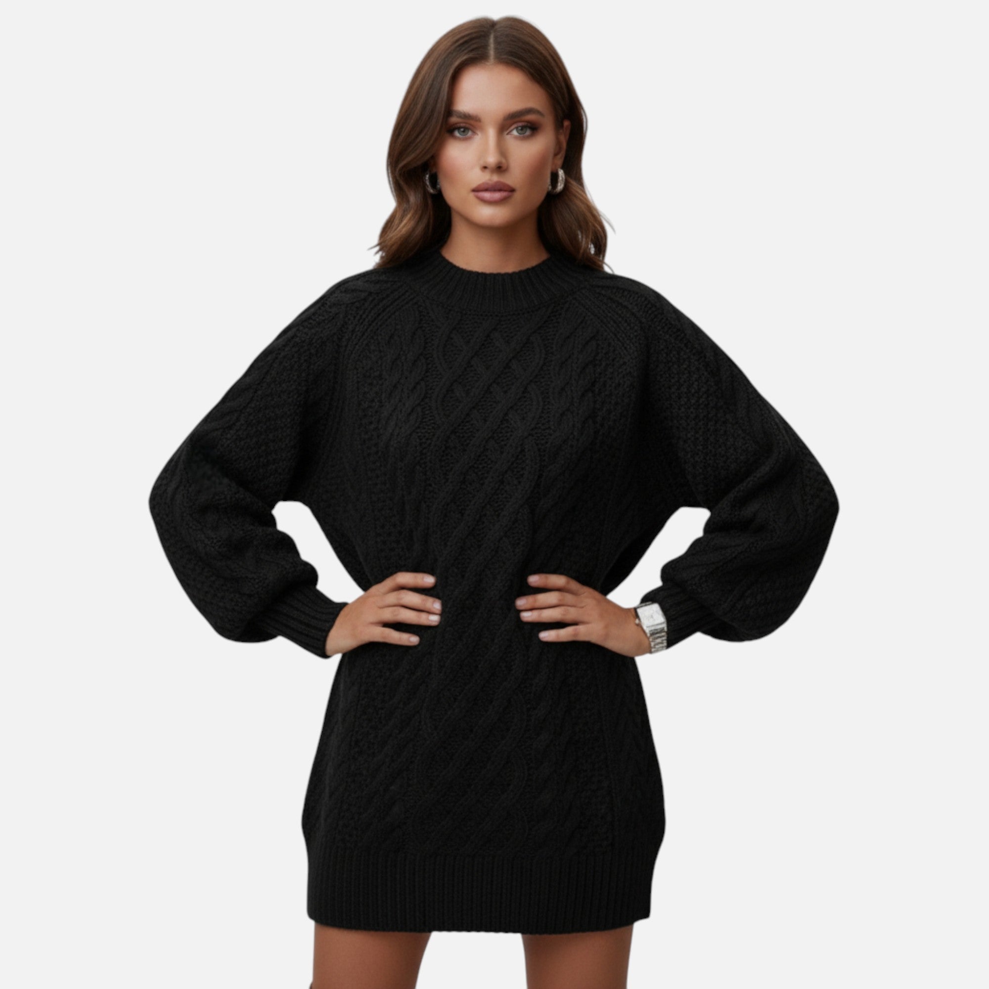 Mireaux Fashion | Women’s Cable Knit Long Sleeve Dress