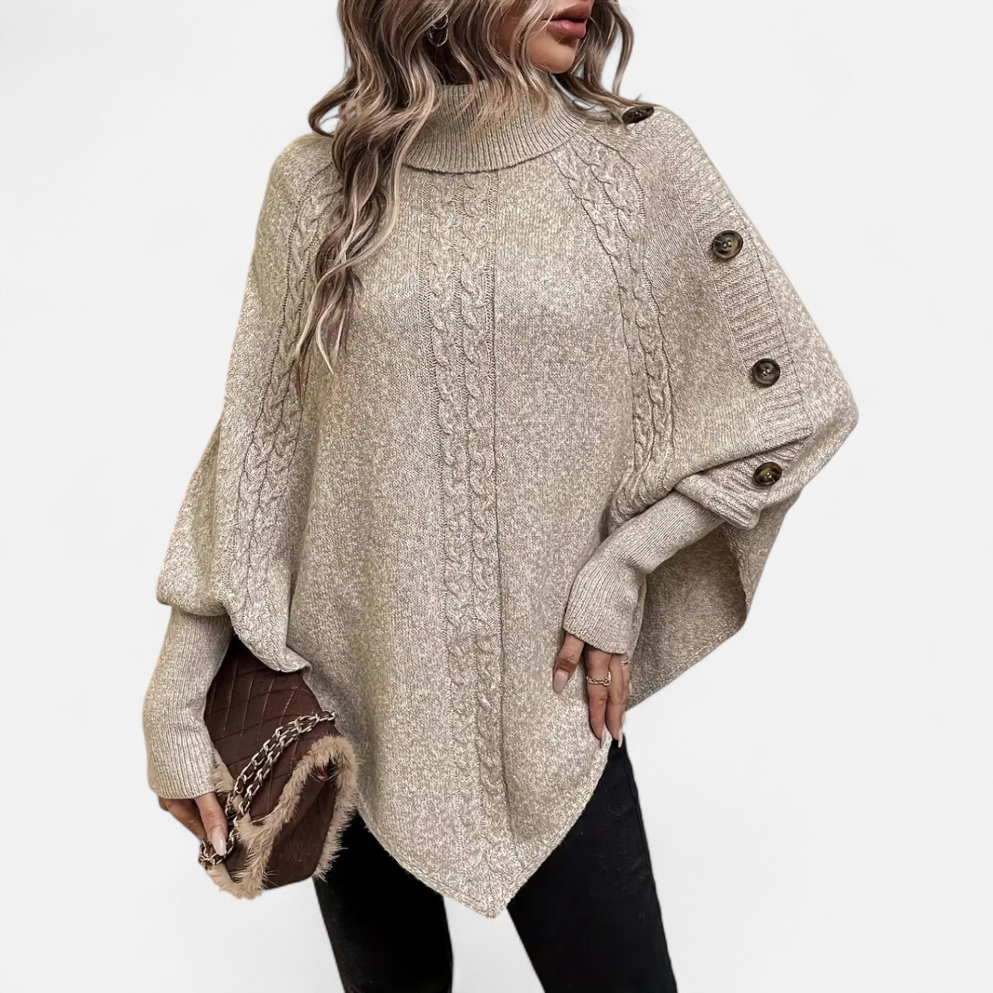 Mireaux Fashion | Women’s High Neck Poncho Sweater