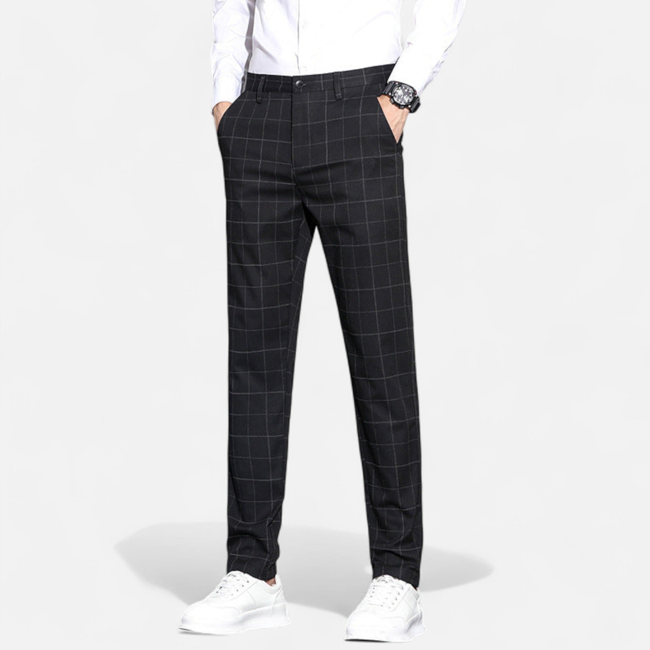 Mireaux Fashion | Men’s Elegant Plaid Straight-Leg Trousers